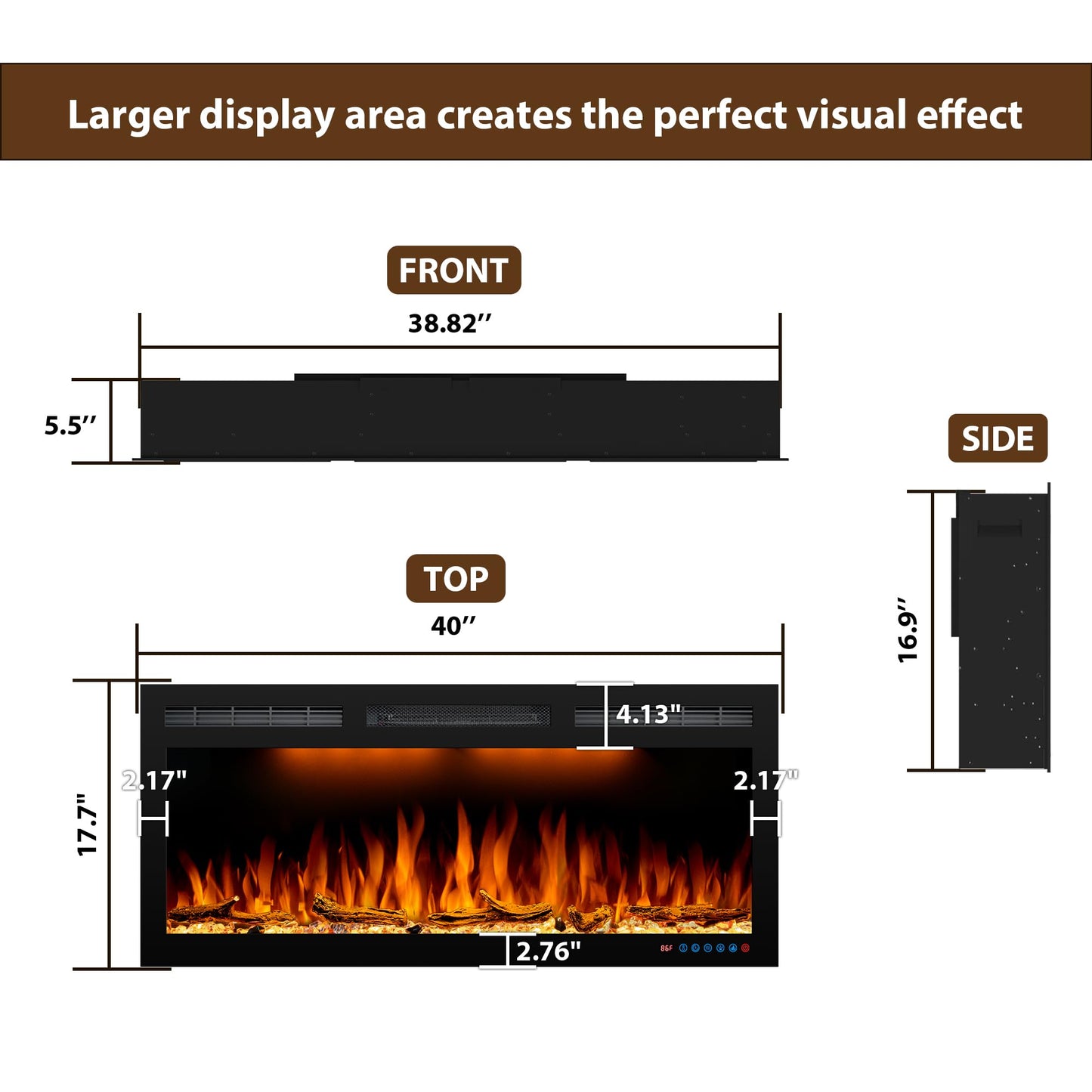 Dreamflame 40inch Electric Fireplace, Recessed& Wall Mounted Fireplace Heater with Larger Screen, Colorful Flame Warm and Decorate Home with Remote Control, 750W/1500W, Black