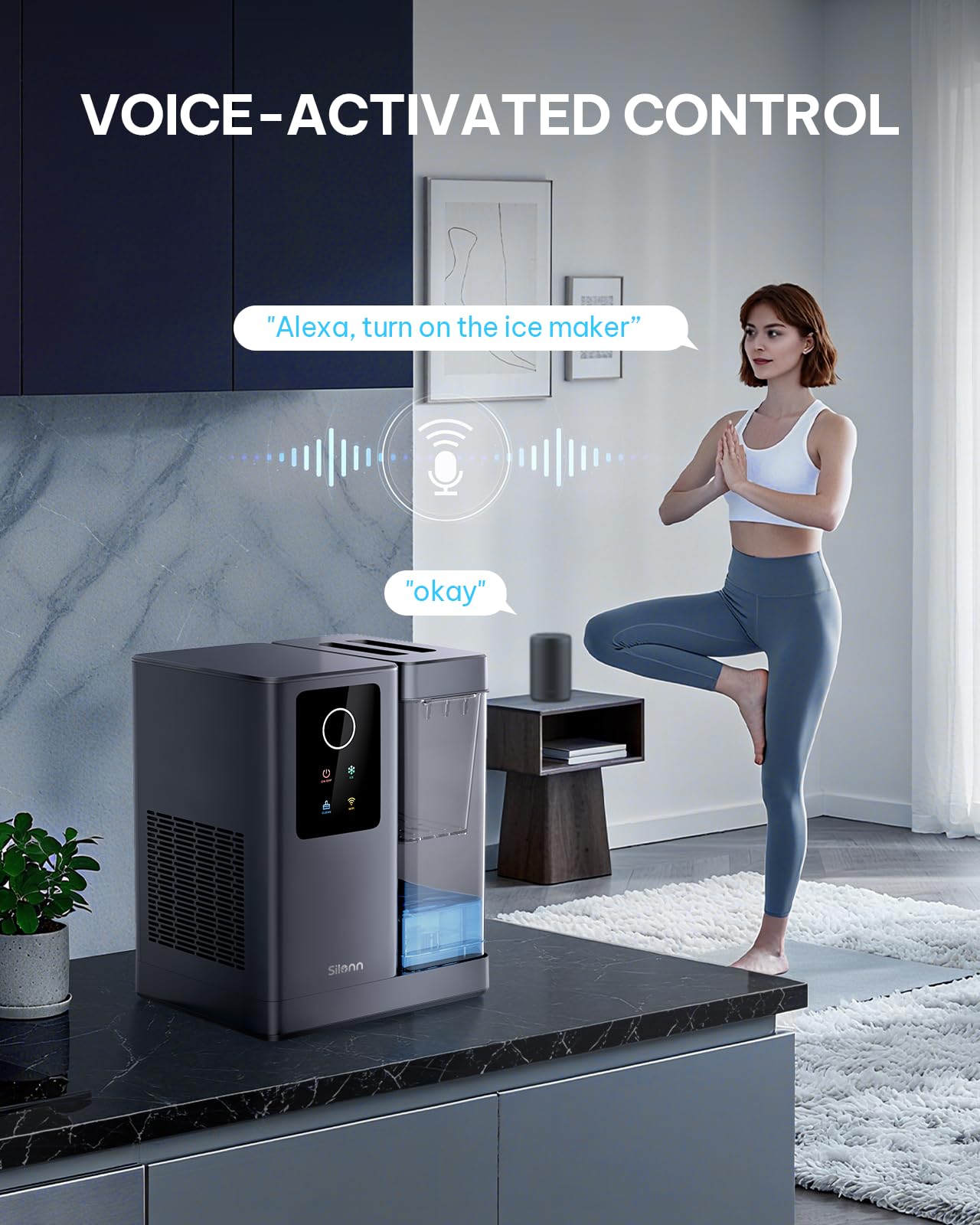 Silonn Nugget Ice Maker Countertop with APP & Voice Control, Self Cleaning Ice Machine with 3L Large Water Tank, 40 lbs/24H Soft Chewable Ice, Portable Pebble Ice Maker for Home, Kitchen and Party
