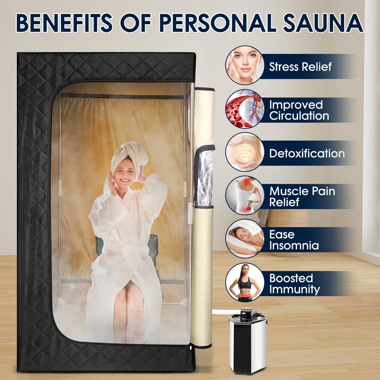 Portable Sauna, Personal Sauna for Home,Steam Sauna,Sauna Box Sauna Tent with 3L Steamer, UV Atomization, Cycling Timer and 9 Levels,72''X36''X36''- Black