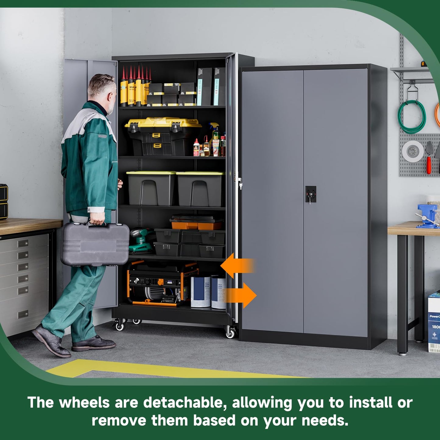 Letaya Metal Garage Storage Cabinets with Lock Door and Adjustable Shelves, Steel Tool Cabinets for Home,Office,Warehouse Organisieren (Black Grey, 75" H)