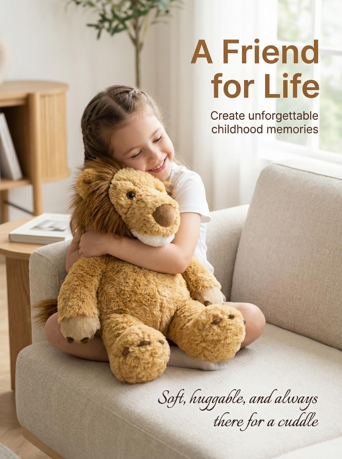 MaoGoLan Cute Lion Stuffed Animal 17.7 inch - Cozy Lion Plush with Fluffy Mane- Large Snuggly Zoo Safari Stuffed Animal Toys Gift for Kids,Boys,Girls,Lion Lover