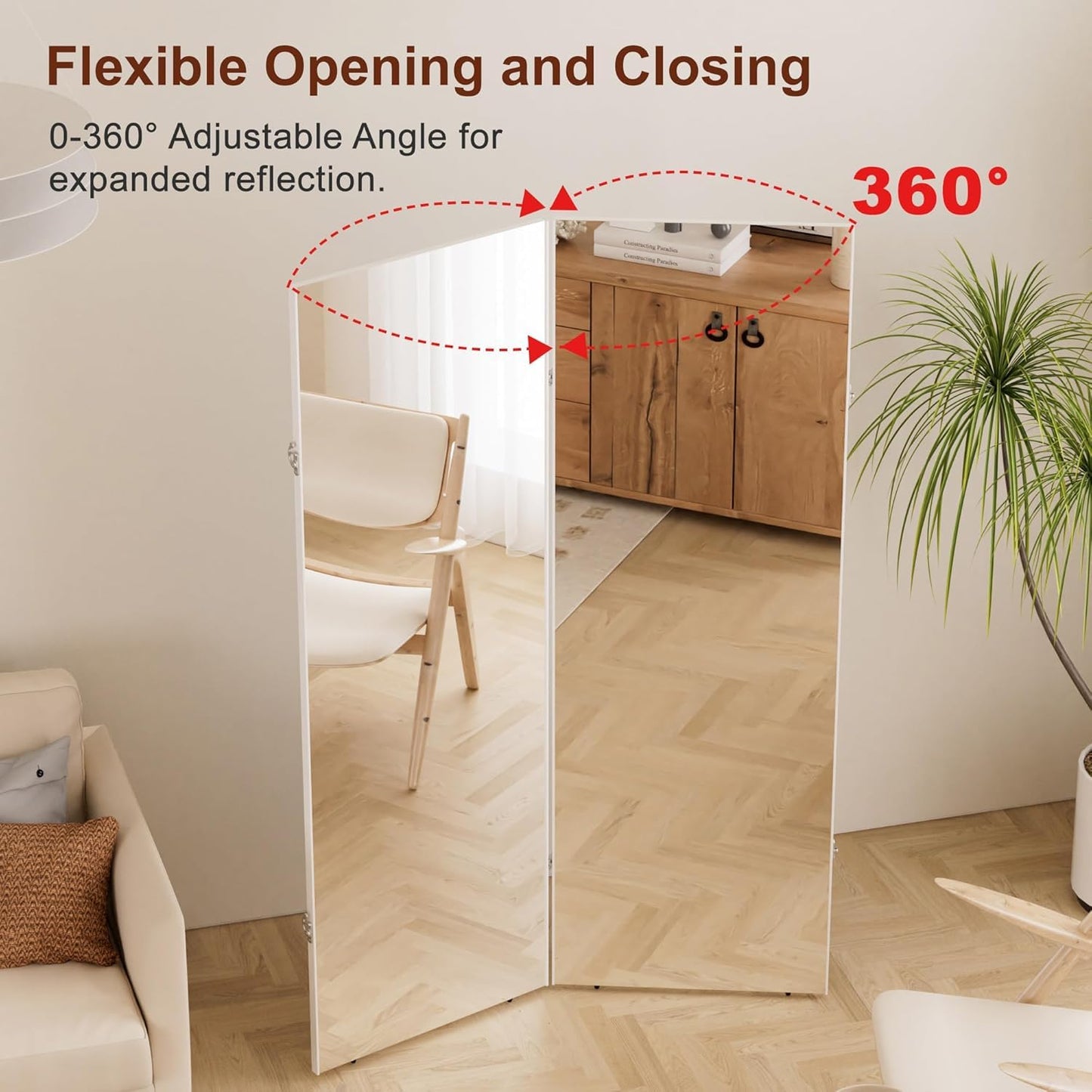 Fitcleer 71”x 39” Foldable Full Body Floor Mirror with Ultra-Light Design, Glassless Shatterproof Surface, Space-Saving Full-Length Mirror for Home Gym, Yoga, Dance Studio