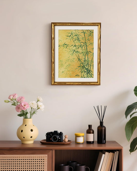 VIYYIEA Bamboo Detail Design Gold Framed Wall Art, Bamboo Painting, Vintage Framed Wall Decor, Picture Print Painting for Home Decor, 11 x 14 Inch