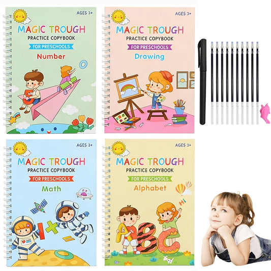 Magic Grooved Writing Books for Kids, Handwriting Practice for Ages 5–7, Tracing Books for Kids Ages 3–5, Preschool & Kindergarten Workbook with Letters, Numbers, Math & Drawing