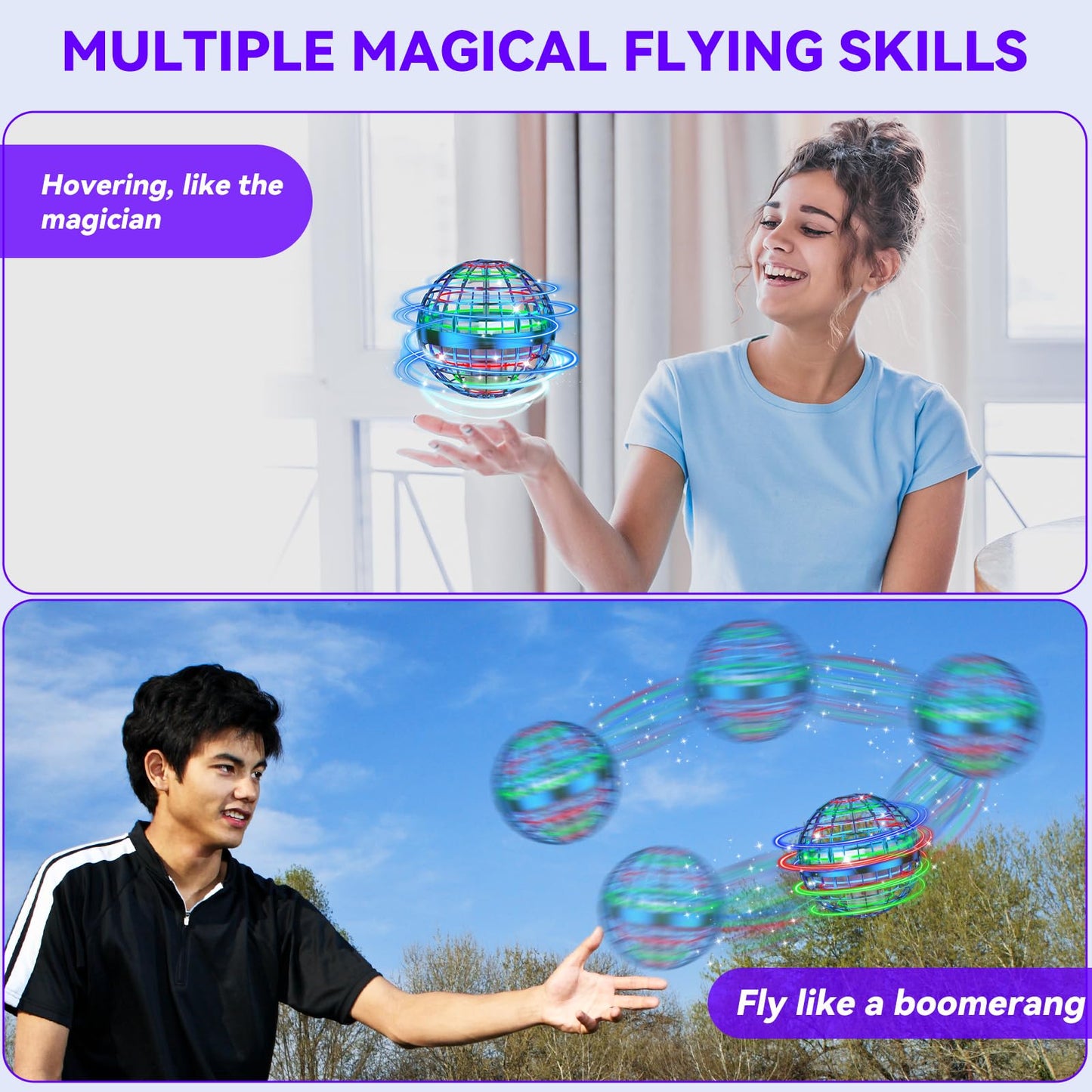 2025 AI Flying Orb Ball Toys, Galaxy Cosmic Globe Boomerang Hover Ball, Hand Drone Orbit, Galactic Fidget Spinning, Birthday Cool Stuff for 6 7 8 9 10+ Year Old Boys Girls Teens Outdoor