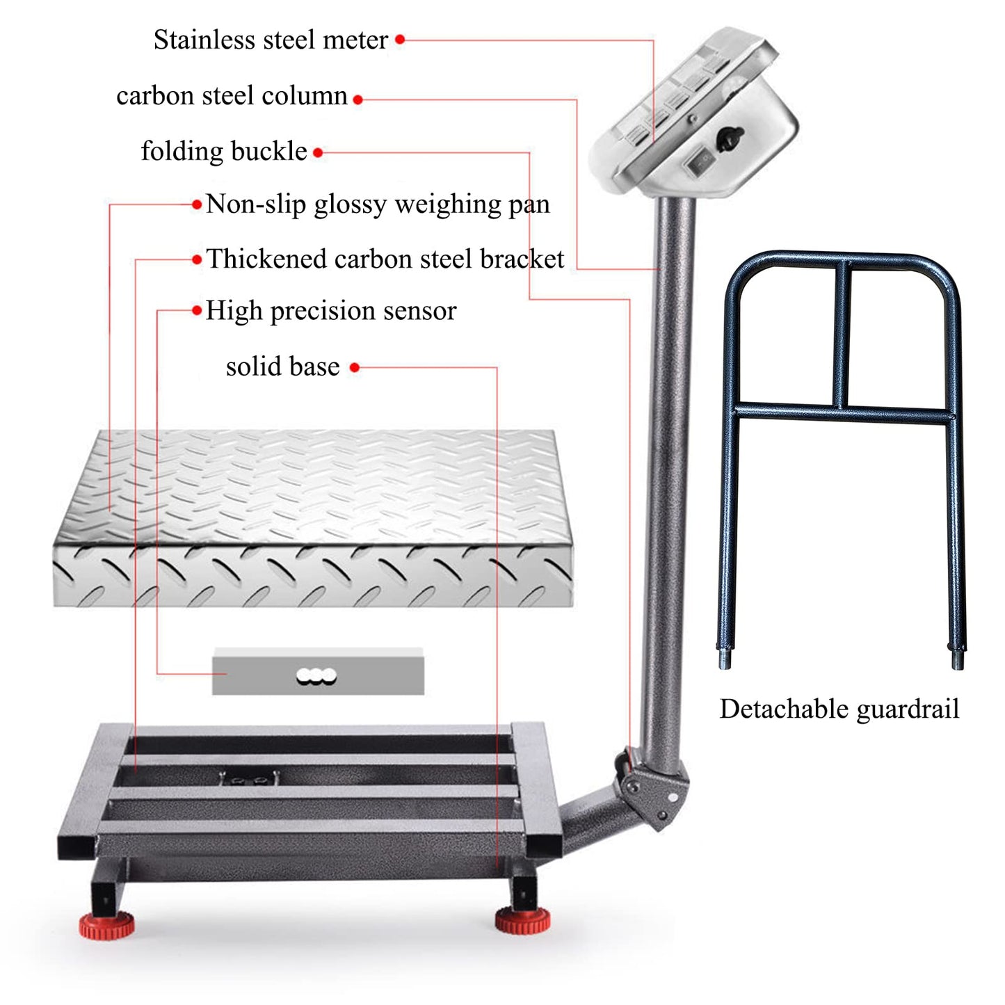CXWAWSZ 660lb Industrial Platform Scale with Removable Guardrail Digital Scale with Accurate LB/KG High-Definition Displa Foldable for Weighing Luggage Package Shipping Double Sided Display