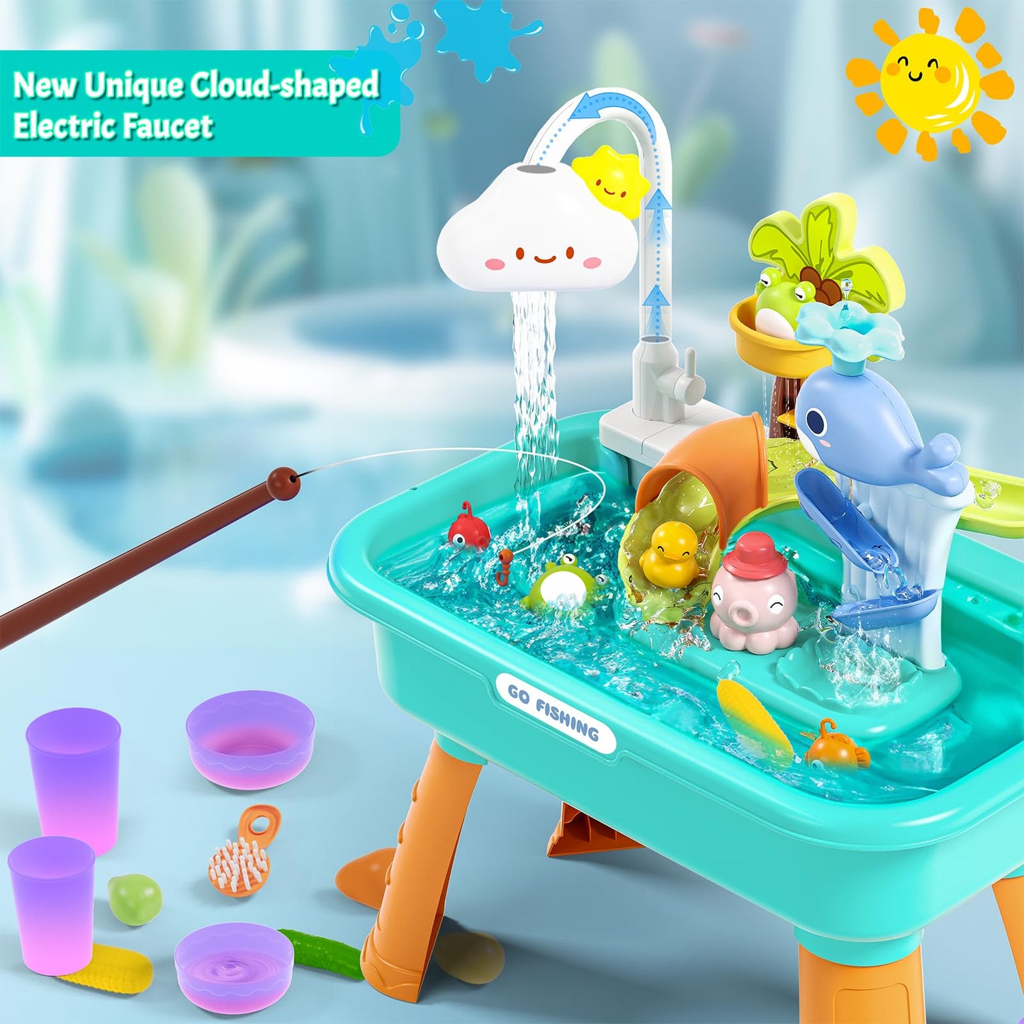 2026 Upgraded Water Table for Toddlers 1-3 3-5 with Electric Water Pump, Toddler Water Play Table|Beach Outdoor Toys, Water Table for Kids Ages 4-8, Summer Gift for Girl Boy 3 4 5 6 7 8, Orange&Green