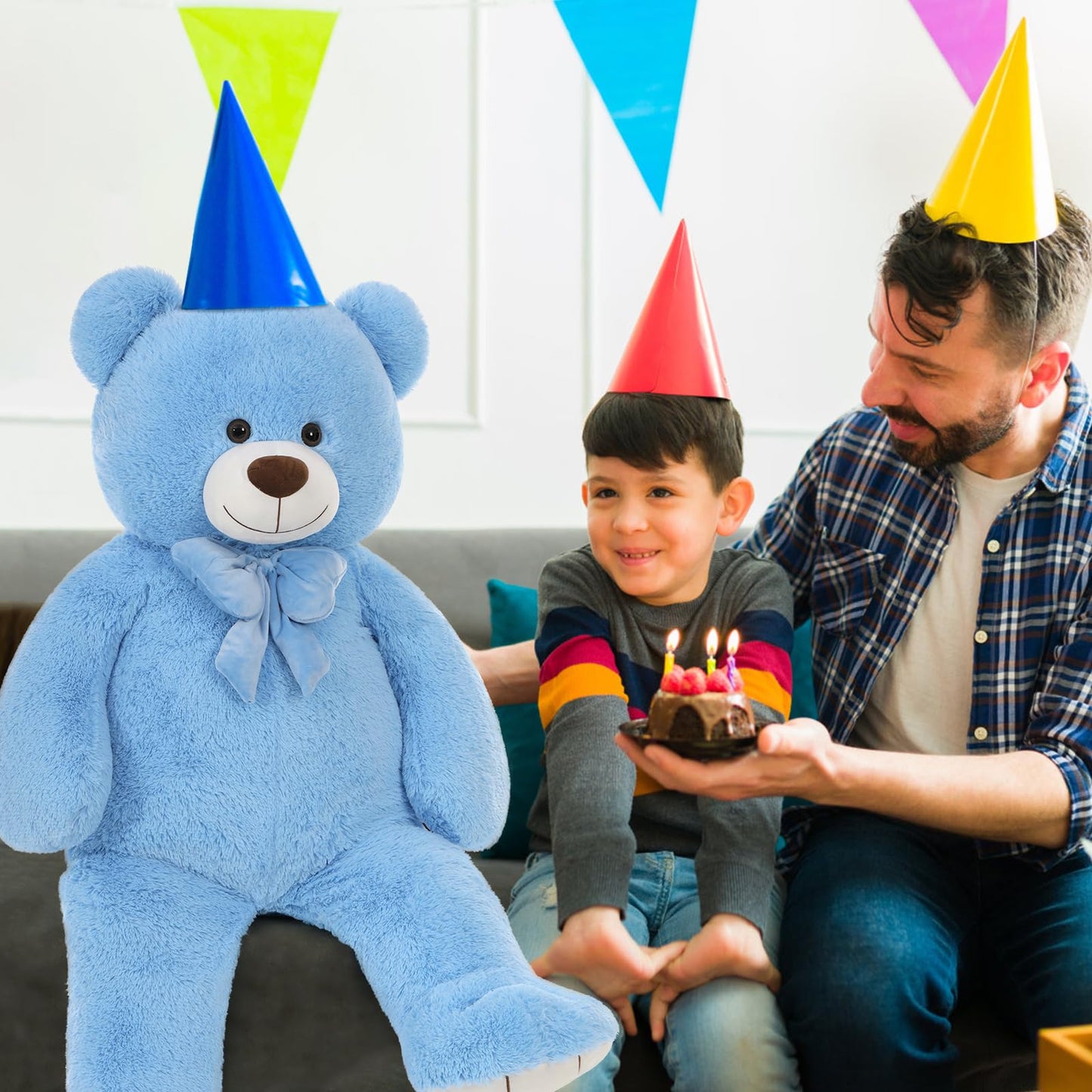MaoGoLan Giant 47" Teddy Bear Stuffed Animal, Cuddly Large Blue Teddy Bear Plush Toy for Girlfriend Boyfriend Kids, 4ft Big Stuffed Animal for Valentines Day Gift Baby Shower Decor