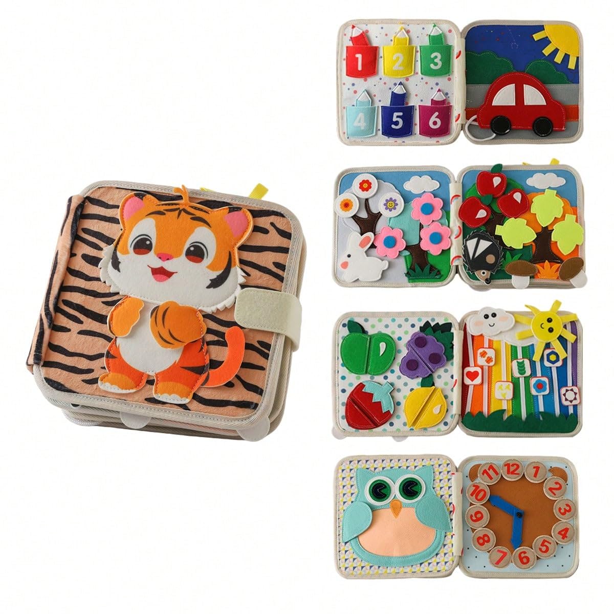 GOODMOM Busy Book for Toddlers Age 1-3 - Interactive Quiet Felt Activity Book with Hide-and-Seek Tiger, Travel Toys for Kids, Learning Toys, Fine Motor Skills,