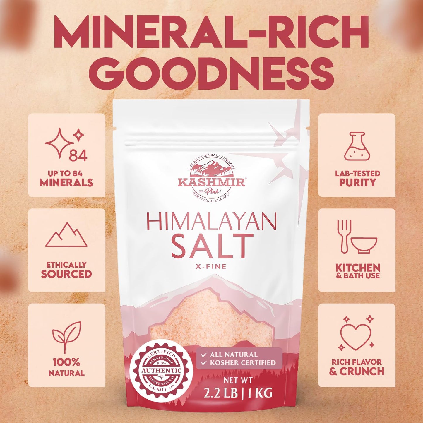 LA Salt's Kashmir Pink® Himalayan Salt, X-Fine Grain (0.3-0.5mm), 55 Pound Bulk Bag