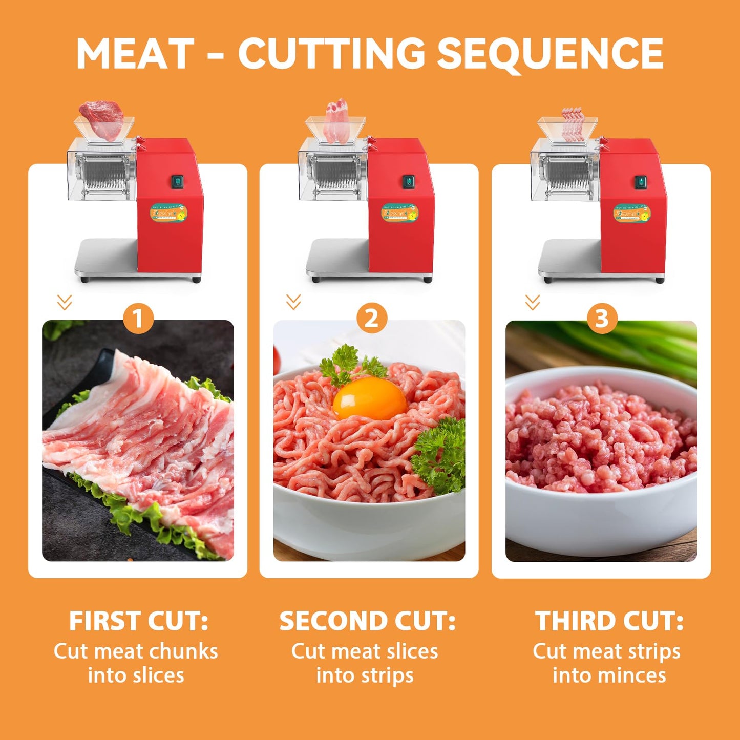 Newhai 850W Meat Cutter Machine, Commercial Meat Cutting Machine 10mm Heavy Duty, Stainless Steel Meat Slicer Shredder Restaurant, for Boneless Meat Soft Vegetables