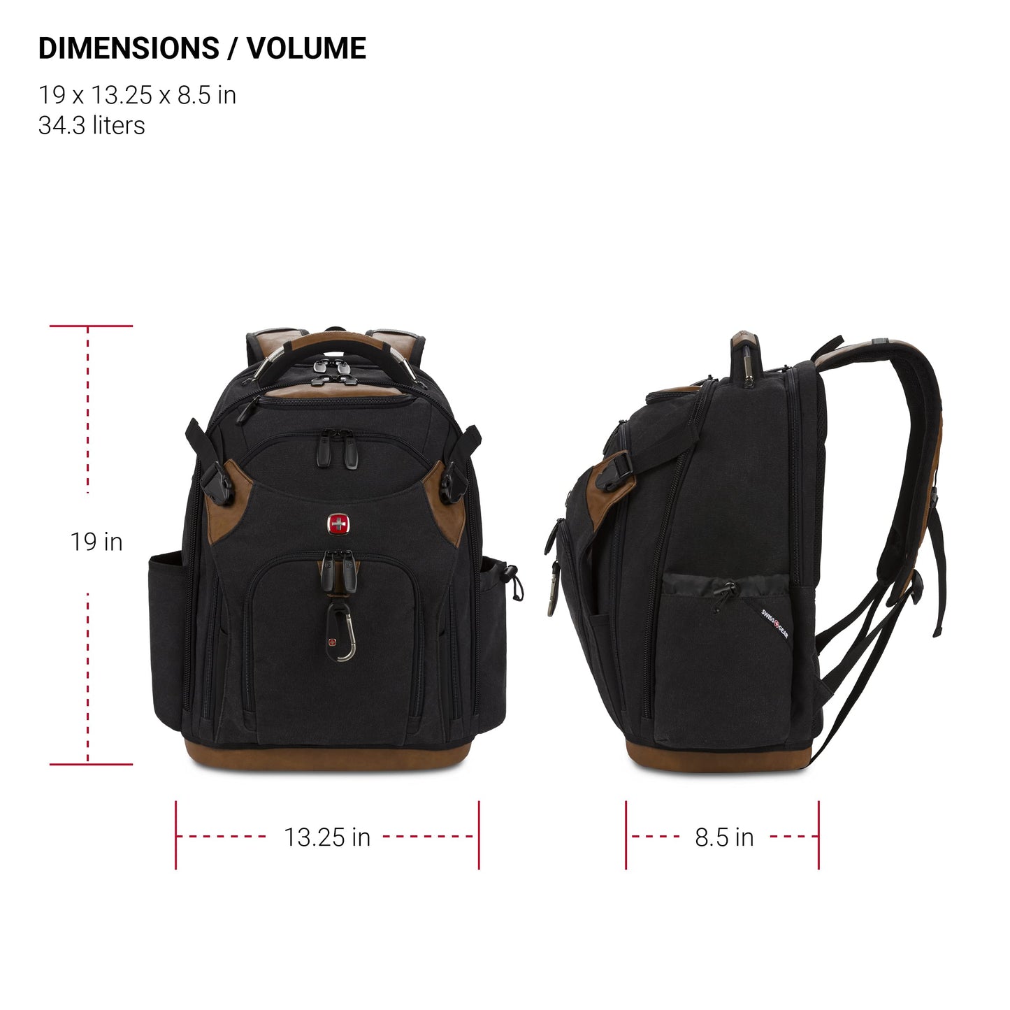 SwissGear Tool Bag Backpack, Fits Up to 17-Inch Laptop, Work Pack PRO, Black/Brown Canvas