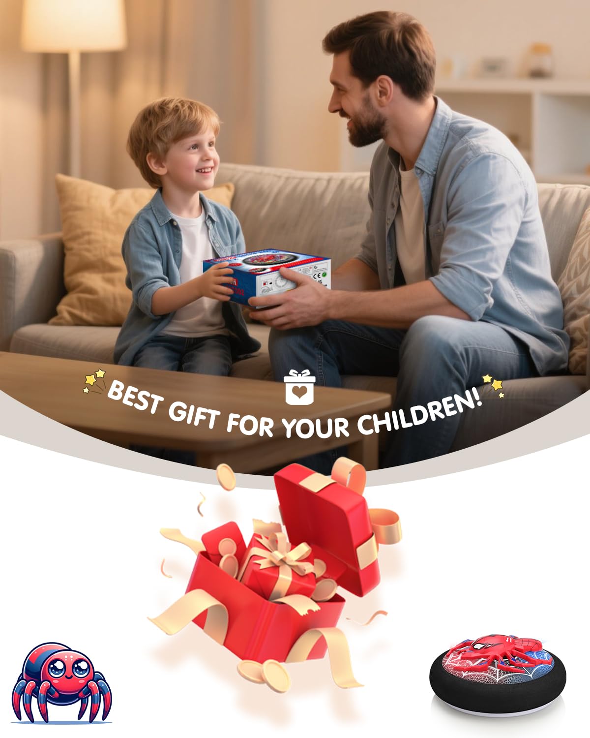 Sipder Hero Hover Soccer Ball for Kids Indoor Toys for Boys Age 6, 7, 8, 9, 10, 11, 12 Year Old, Boy Birthday Gifts Spider toys, Rechargeable Air Floating Soccer Toy with LED Lights Foam Bumper