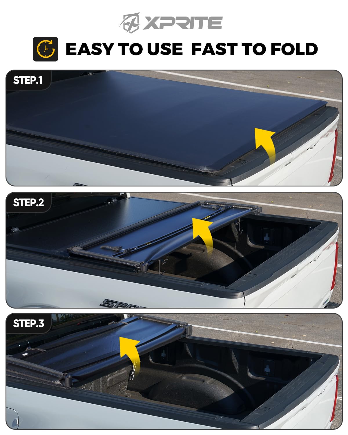 Xprite FRP Soft Folding Truck Bed Tonneau Cover Compatible with Chevrolet Colorado/GMC Canyon 2015 2016 2017 2018 2019 2020 2021 2022 2023 2024 2025 2026 Chevy Colorado Bed Cover 5.2FT (62")