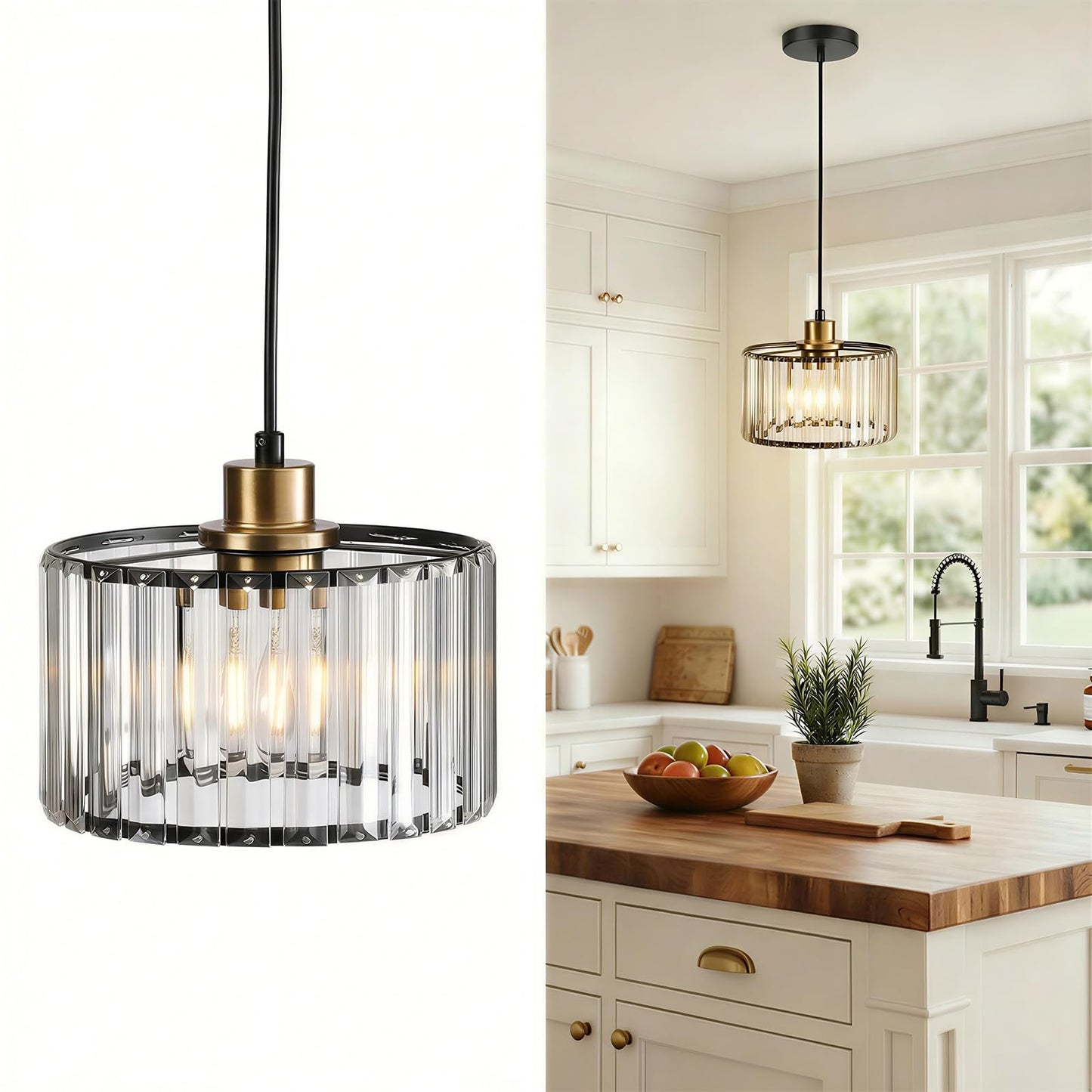 TALOYA Pendant Lights Kitchen Island Black and Gold, Crystal Pendant Light Modern for Dining Room, Height Adjustable Chandelier Hanging Island Light Fixtures for Kitchen Hallway(Bulb Not Included)
