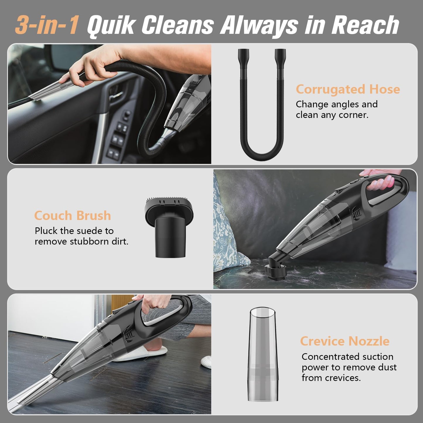 BSRCO Handheld Vacuum Cordless Rechargeable, Mini Car Vacuum Cleaner with LED, USB Charge, 1.65LBs Hand Vacuum Cordless, 25 Minutes Run Time for Car/Home/Pet Hair
