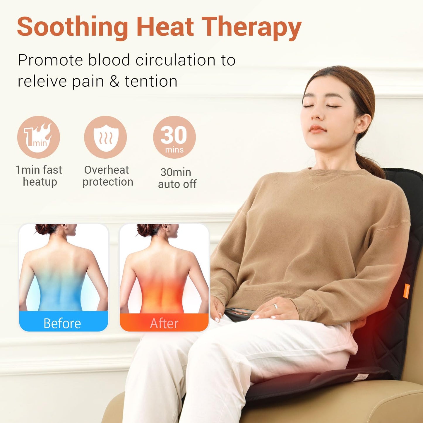 CARSHION Upgraded Length Back Massager with Heat,10 Vibration Massage Seat Cushion for Home,Heated Seat Cover Cushion for Pain Relief