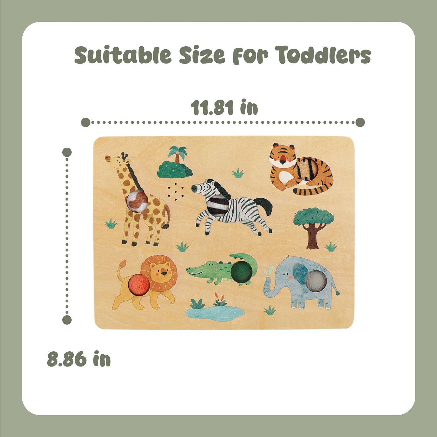 Freniland Press-to-Play Wild Animal Sound Puzzle for Toddlers, Wooden Safari Sound Board with Push Buttons, Montessori Learning Toy for 18M+