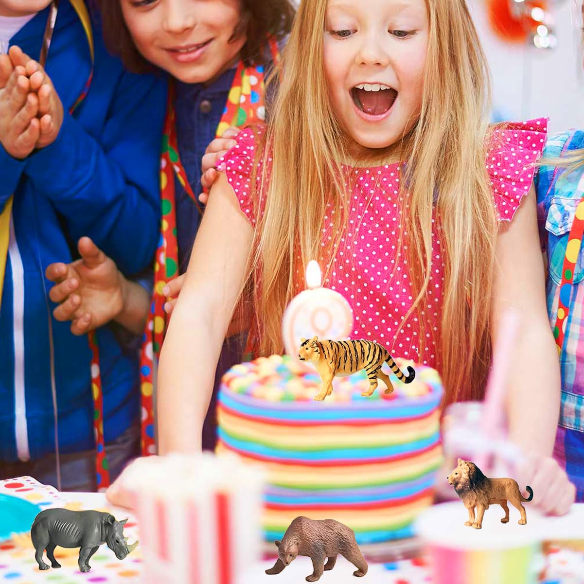 RUSON 12 Pcs Mini Safari Animals Figures Toys, Realistic Jungle Zoo Animal Figurines Cake Topper Toy Set Christmas Birthday Easter Egg Gift Party Supplies for Kids Toddlers