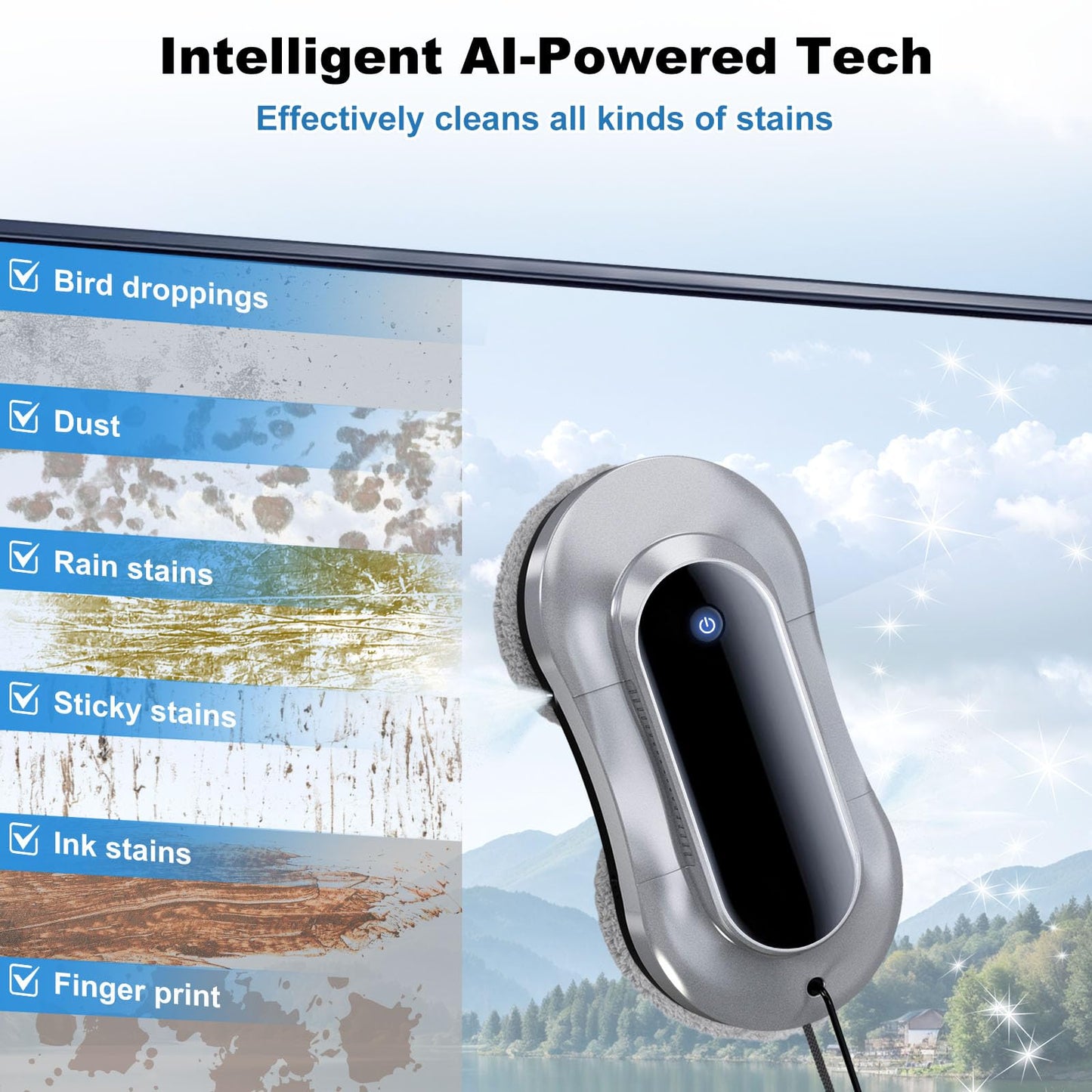 eTRY Automatic Window Cleaning Robot, Auto Dual Water Spray & AI Path Planning,Edge Detection & Remote Control, Smart Window Cleaner Robot for Highrise Glass Inside & Outside