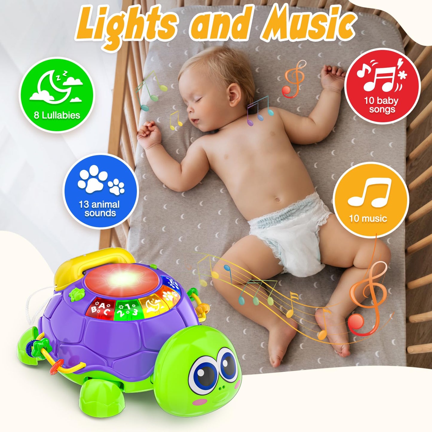 INNOSKY Baby Toys 6-12 Months, Musical Turtle Crawling Tummy Time Development Light up Infant Toys 12-18 Months, Bilingual Educational Boy Girl Gifts Toy for 3-6 4 5 7 8 9-12 Month