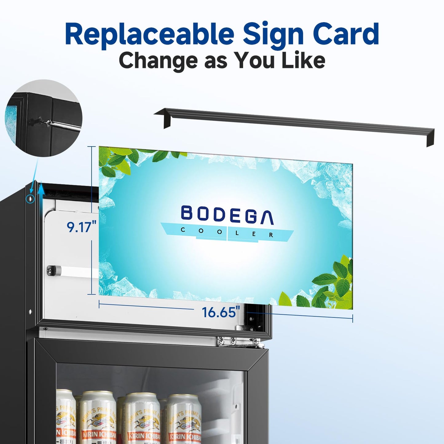 BODEGA BODEGACOOLER Commercial Drink Fridge with Glass Door, Tall Beverage Cooler for Beer, Soda, Single Door Display Refrigerator, 6.34 Cu.Ft Capacity