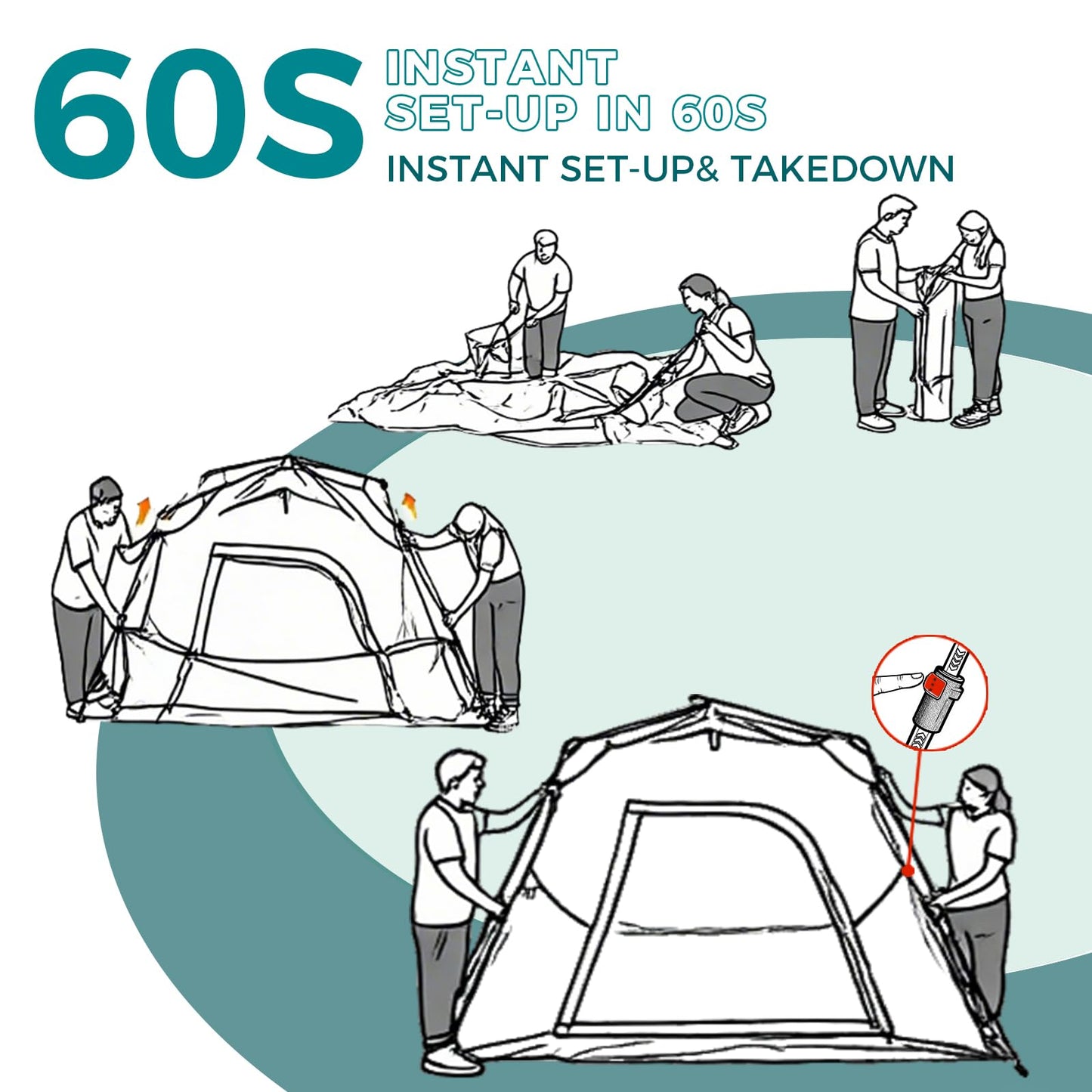 Hewolf Instant Tent for 4-6 Person Camping, Waterproof Easy Pop Up Tent Sets Up in 60 Seconds for Family Outdoor Hiking & Backpacking with Carry Bag(Blue-4)