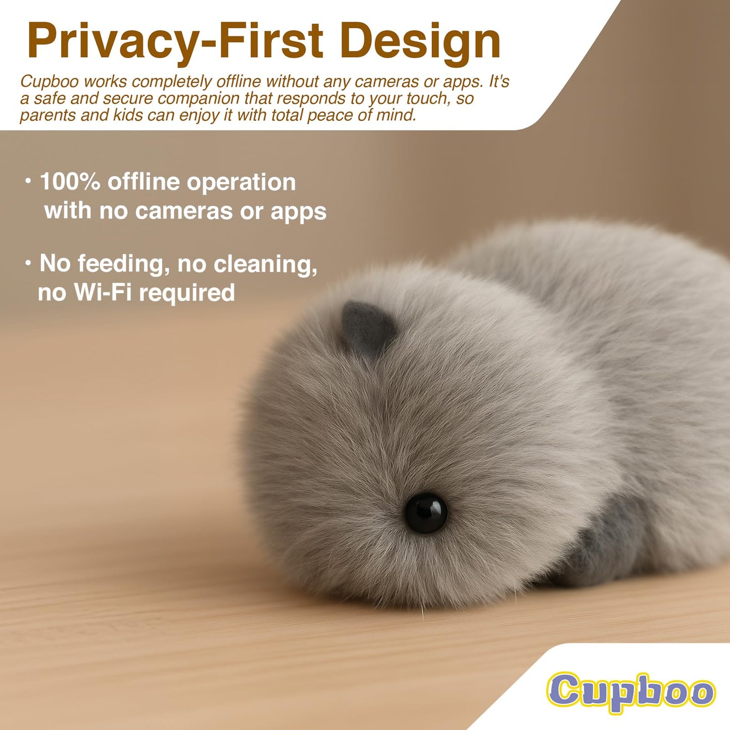 cupboo Sleep Aid Interactive AI Plush Companion Pet-Privacy-Safe Smart Emotional Support Robot Pet, Anxiety Relief Comfort for Kids,Teens,Adults, Seniors| Ideal Gift-Khaki