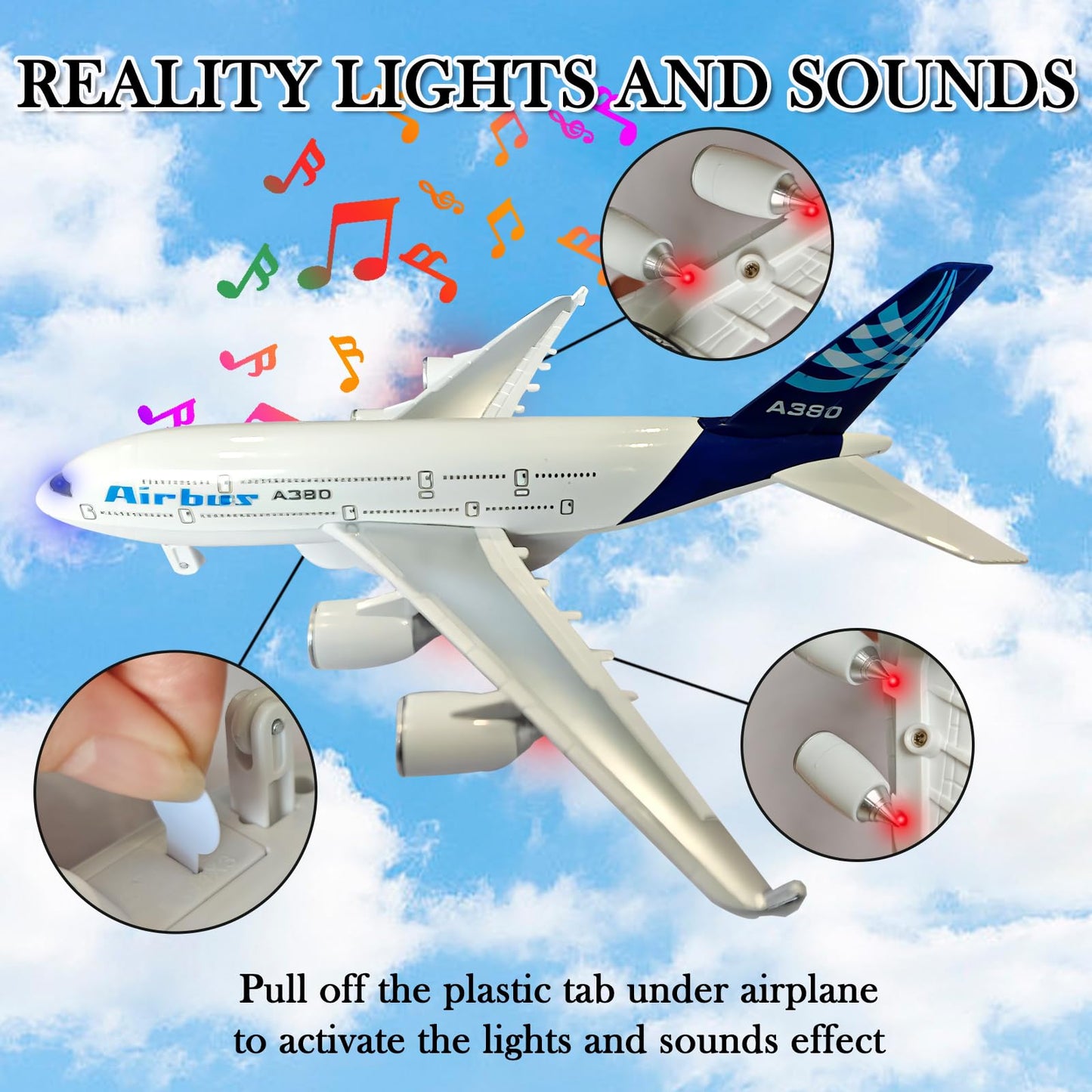 OTONOPI Airplane Toy A380 for Kids, Bump and Go Pull Back Airlines Die Cast Metal Airbus Plane Toy with Lights and Sounds, Model Airplane Toy for Boys & Girls Age 3-12 for Gift and Collection
