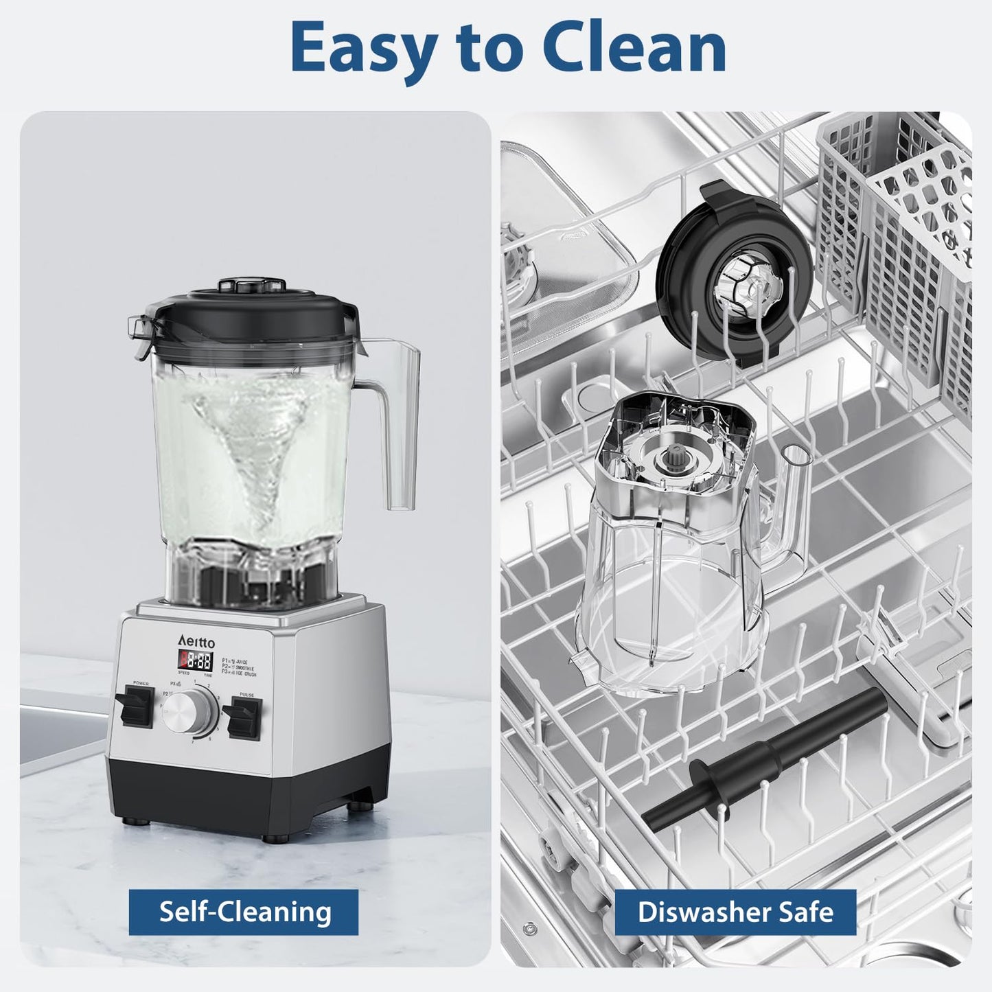 Aeitto Blenders for Kitchen with 68Oz. Large Capacity, 1800W Max Power Smoothie Blender, 3 Preset Programs & 7 Speeds, Professional Countertop Blender for Smoothies, Ice Crush, Frozen Drinks, Silver