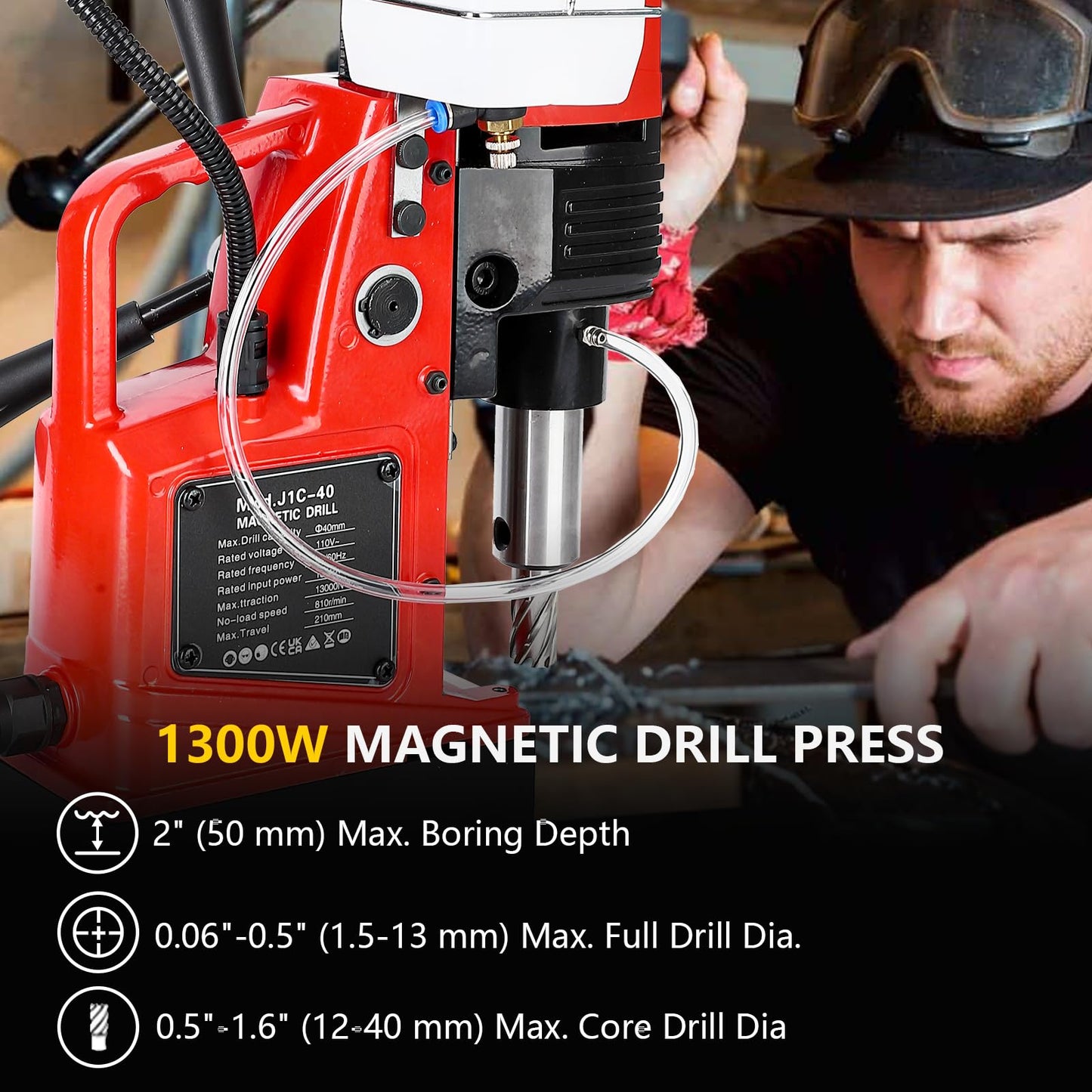 GARVEE Mag Drill Press, 1300W 1.6 in Boring Diameter 2922 lbff/13000N Electric Magnetic Drill with 11Pcs Drill Bits for Industrial Home Improvement Power Magnetic Drill Presses