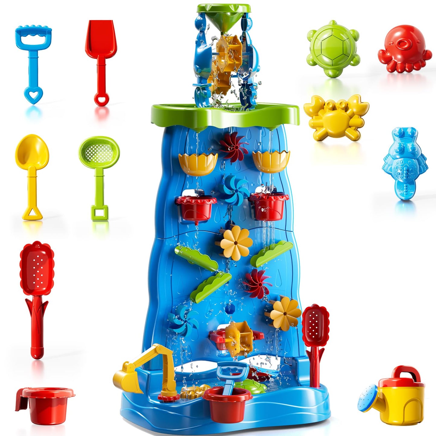 Water Table for Toddlers 1-3 Kids Ages 4-8, Double-Sided Waterfall Discovery Wall with Rich Activity Set, Summer Kids Outdoor Beach Sand Water Play Table Toys, Birthday Gifts for Boys Girls 18M+