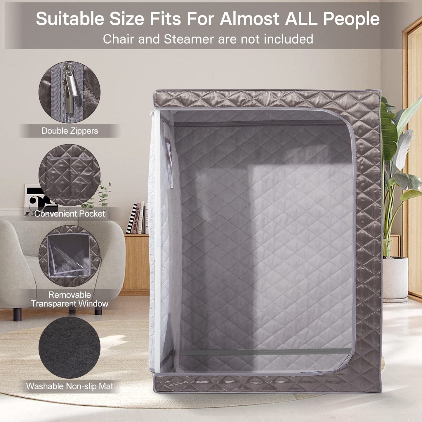 Smartmak Full Size Steam Sauna, One or Two Person Whole Body Large Space Home Spa, 4L Steamer & 2 Chair Included- Darkgrey