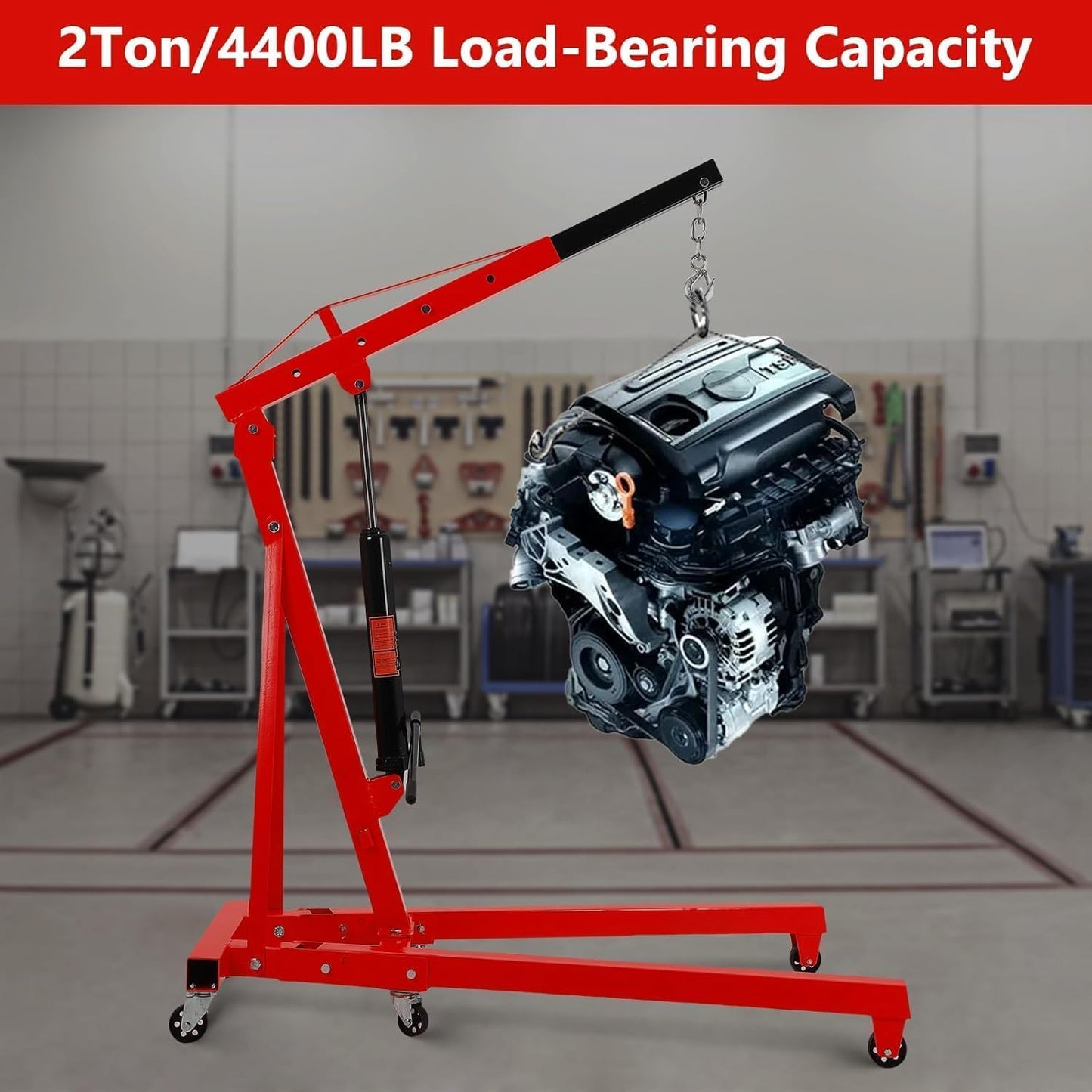 PeacefulHues 2 Ton Engine Hoist, 4400 LB Mobile Cherry Picker Engine Lift Hydraulic Tilting Engine Shop Crane with 6 Casters & Telescopic Boom for Garage, Workshops, Auto Repair