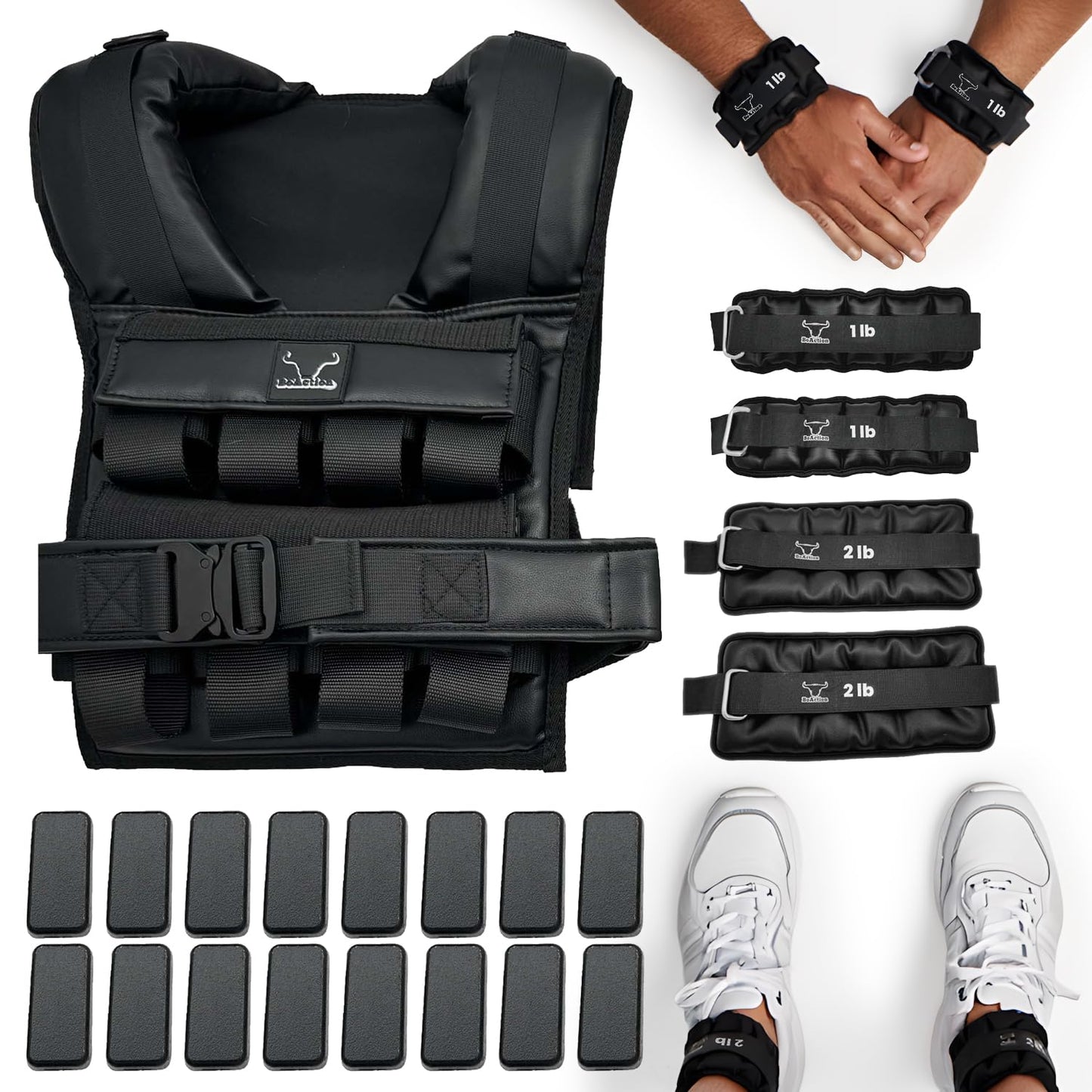 BoAction Vestly Pro – Adjustable Leather Weighted Vest for Men with Wrist & Ankle Weights (Up to 35 lb) – Premium Durable & Breathable Vest for Strength Training, Running, Cardio & Endurance