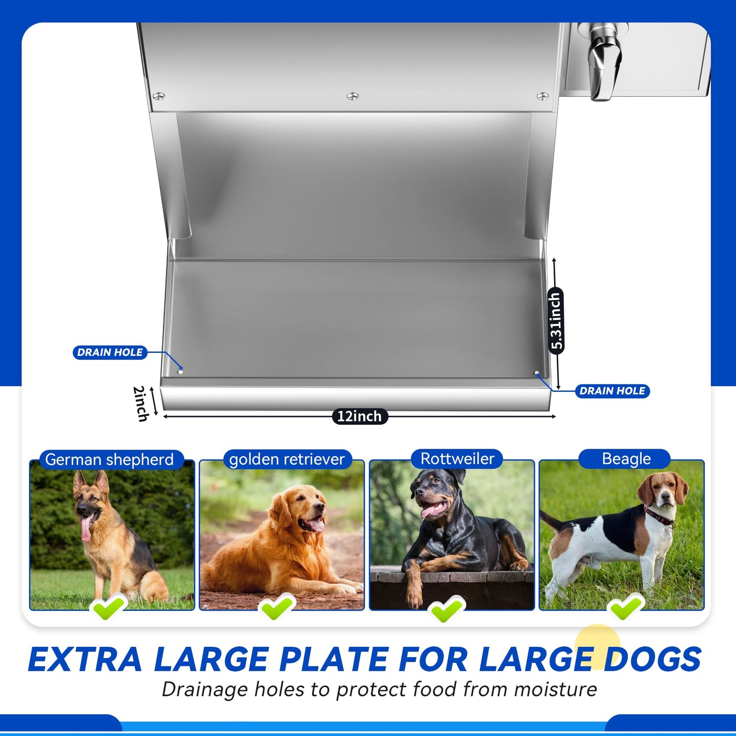 PiCOOP 16L Dog Automatic Feeder for Large Pet Stainless Steel Dog Feeder with Timer, Wall-Mountable, Rodent-Proof, Extra-Large Tray for Large Pet