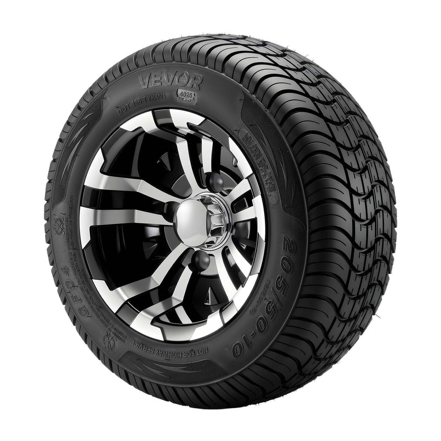 VEVOR Golf Cart Wheels, 10" 205/50-10 Black Aluminum Alloy Golf Cart Tires and Wheels Combo (Set of 4) Fit Club Car, EZGO, Yamaha, 4 Ply Rubber 4-Lug Lawn Mower Tires & Rims, 675 lbs Load, All-Terrain
