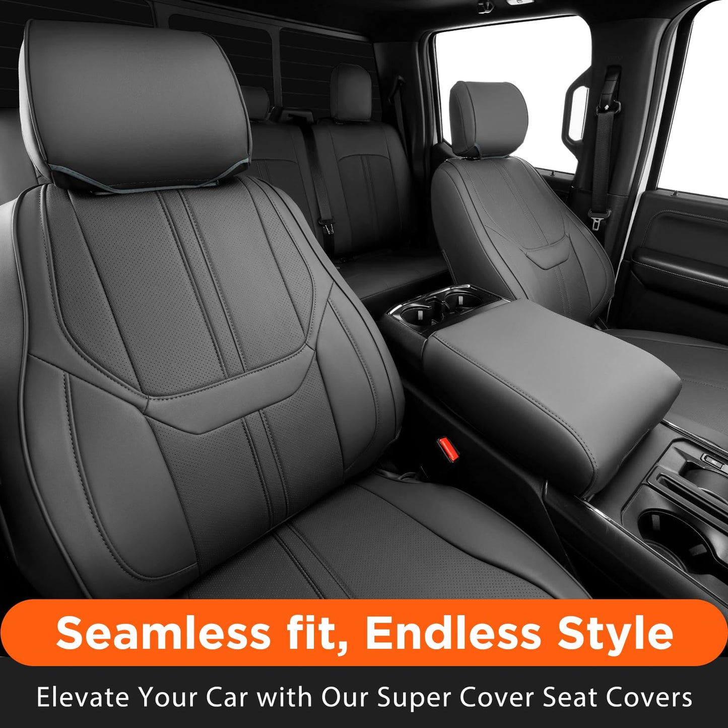 Super Cover for Ford F150 Seat Covers 2015-2025, Full Covered Leather Truck Pickup Seat Protectors for F-150 2025 2024 2023 2022 2021 Accessories, Only Fit 1st Row Bucket Seat SuperCrew (XL,XLT)