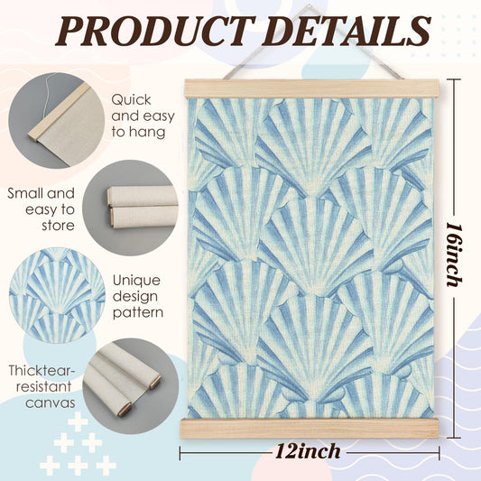 CIOJUNE Seashell Wall Decor, Trendy Preppy Blue Seashell Wall Art Poster Hanger Frame, Preppy Beach Room Decor, Coastal Beachy Canvas Prints Wall Art for Home Living Room Dorm Decor, 12x16 Inch