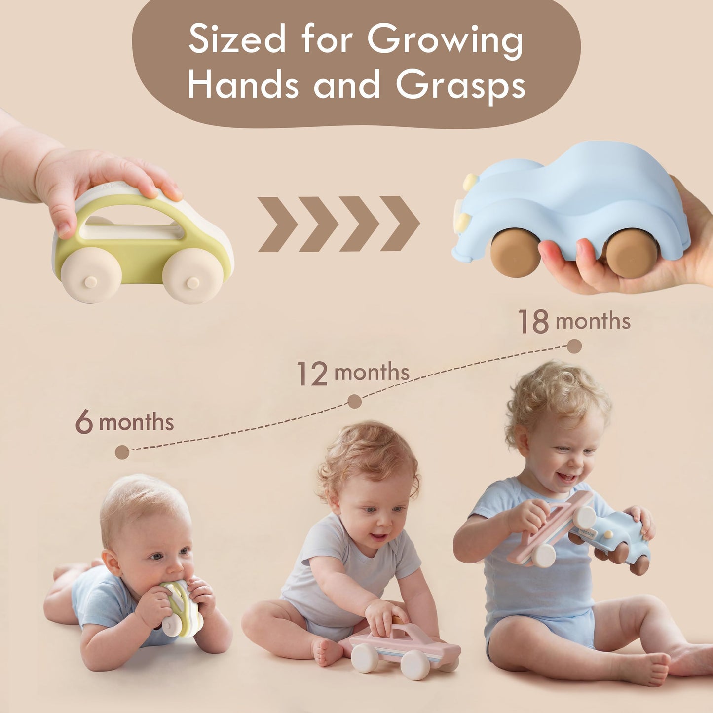 Moonkie Food Grade Silicone Toy Cars for Babies & Toddlers, Push and Go Baby Car Toys 6–12 Months, Hollow Design Infant Toys, Baby Teething Toys 4–6 Months, Birthday Gifts for Boys & Girls, 3 Pack