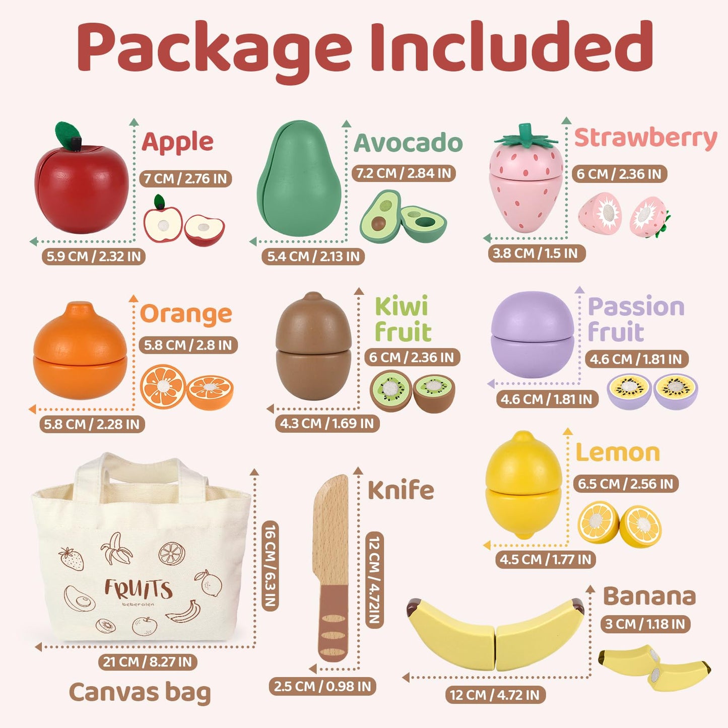 Play Food Sets for Kids Kitchen Wooden Food Toys for 3 Year Old Girl Boy Toddler Cutting Pretend Play Set Learning Toys Birthday Gift 1 2 3 Year Old Fruits