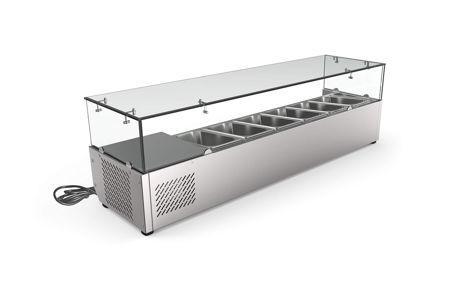 KoolMore SDC-6P-SG Condiment Prep Rail Station with Sneeze Guard, 59 Inch, Silver