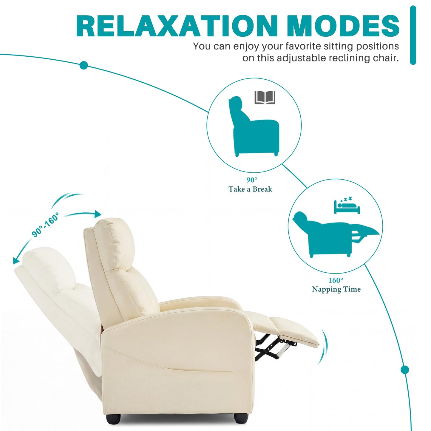 Sweetcrispy Massage Recliner Chair for Adults, Adjustable Home Theater Seating with Lumbar Support for Living Room, Modern Fabric Reclining, Beige