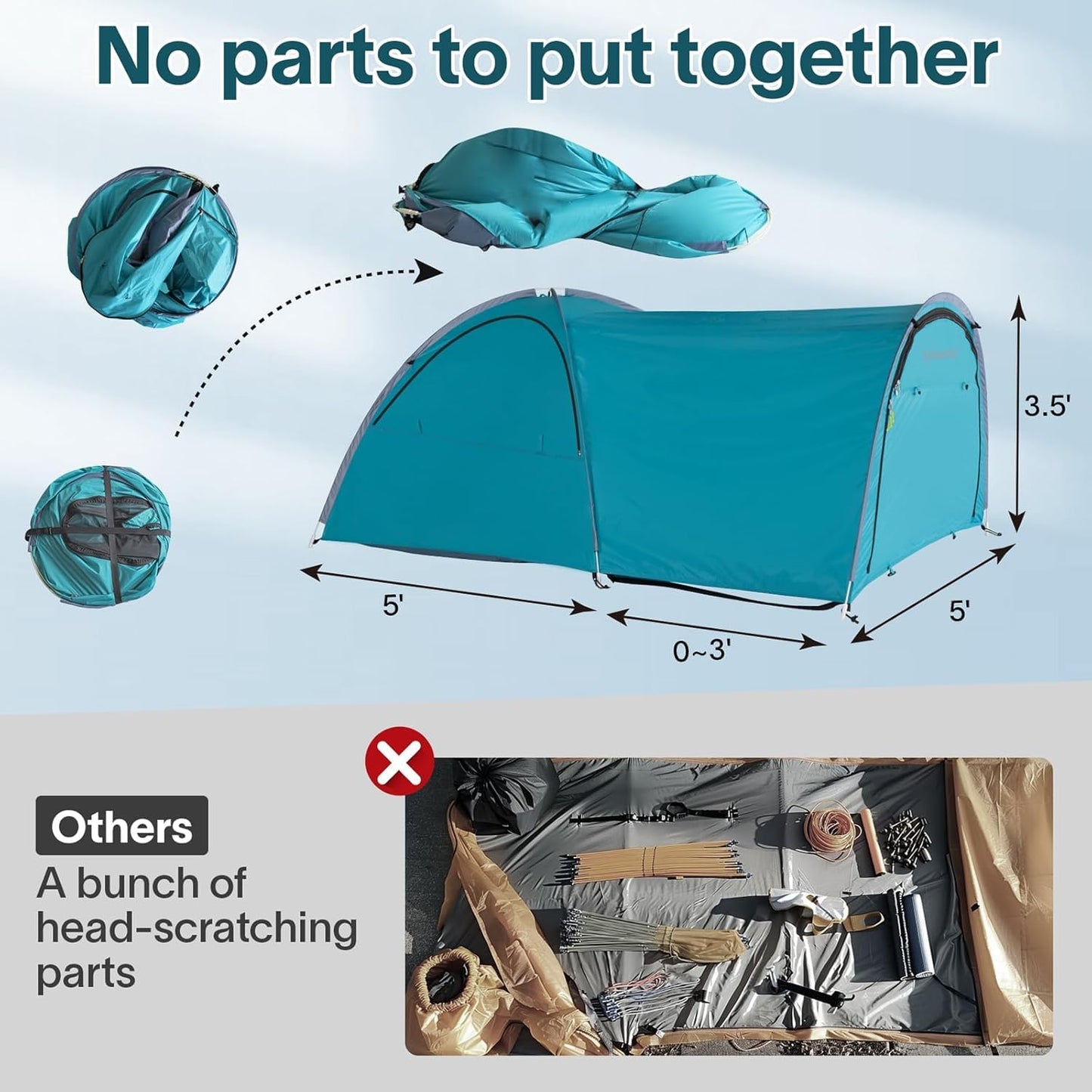 EighteenTek Truck Bed Tent Pop Up - Portable Outdoor Tents for Camping - Waterproof PU2000mm Double Layer Camper Shell Adjustable for 5-8 Ft Pickup Truck Bed