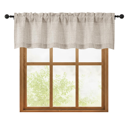 OWENIE Linen Valances for Windows 1 Pcs, Light Filtering Textured Farmhouse Short Small Valance Curtains for Bathroom Basement Living Room Bedroom, Rod Pocket Half Curtains Over Sink, 60Wx14L Inch
