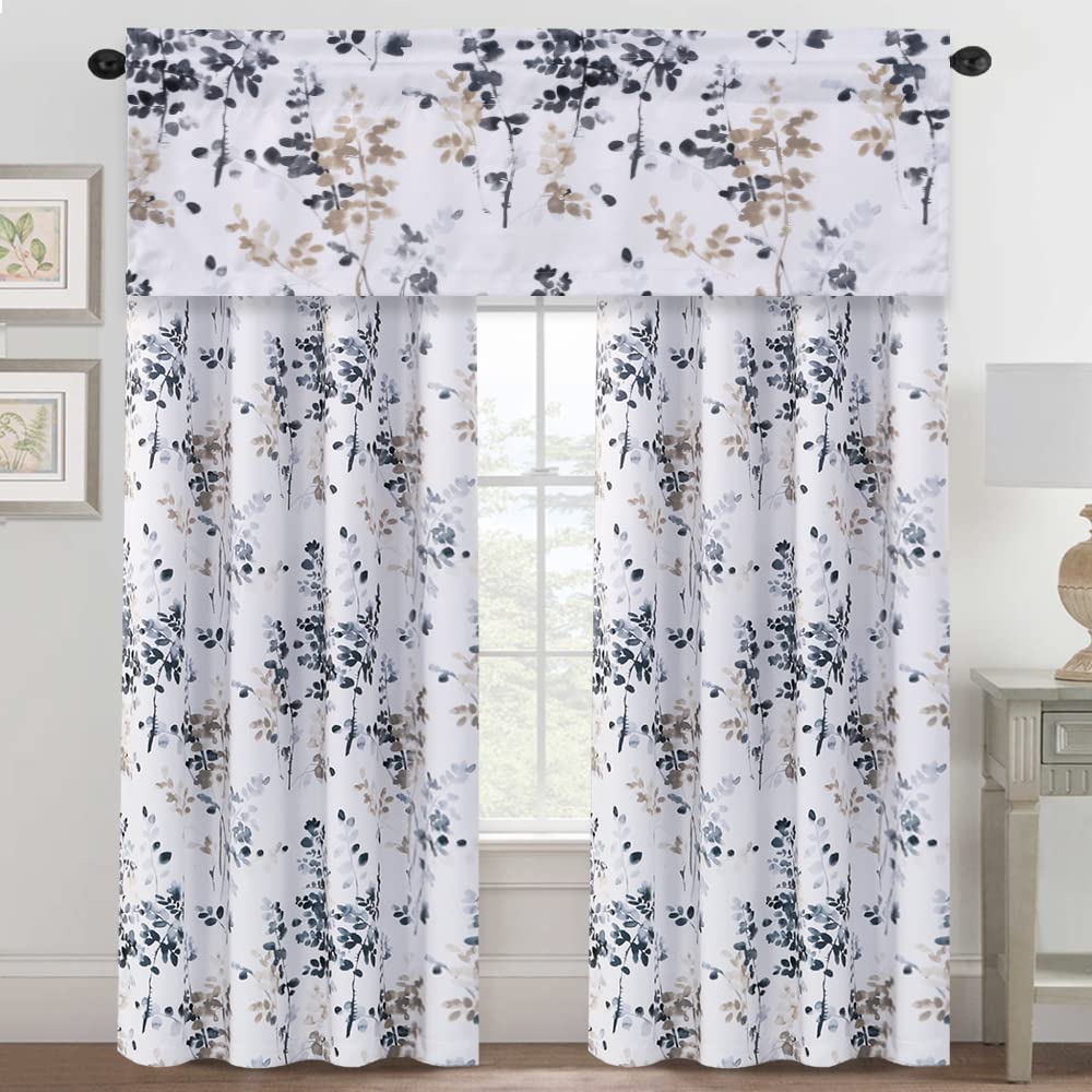 H.VERSAILTEX Valance for Kitchen Windows/Bathroom/Living Room/Bedroom Blackout Window Valance Thermal Insulated Rod Pocket Valance Curtains, 52" W x 18" L, 1 Panel, Bluestone and Taupe