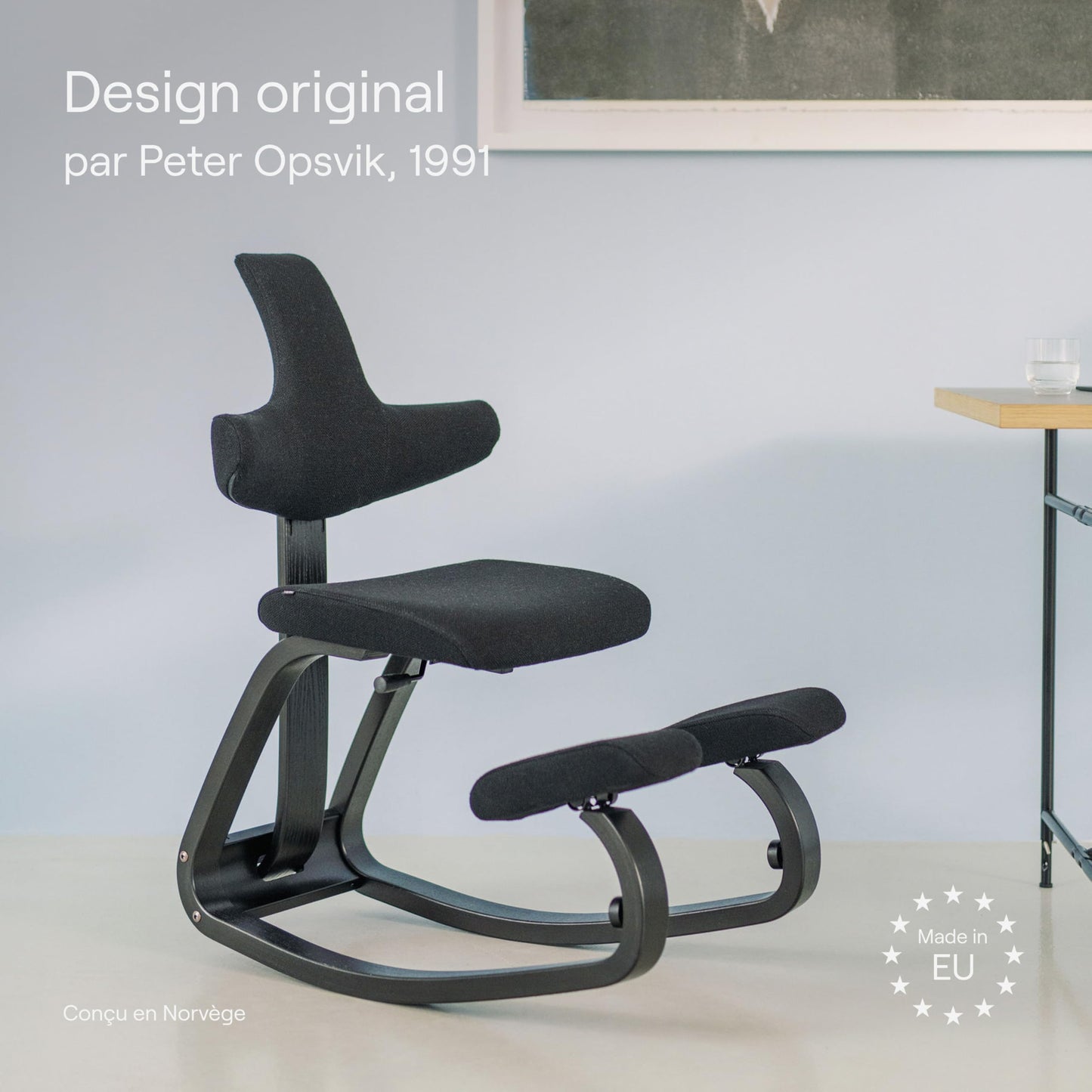 Varier ThatSit Balans Adjustable Ergonomic Kneeling Chair with Backrest, 10-Year Limited Warranty, Designed by Peter Opsvik, Black/Black