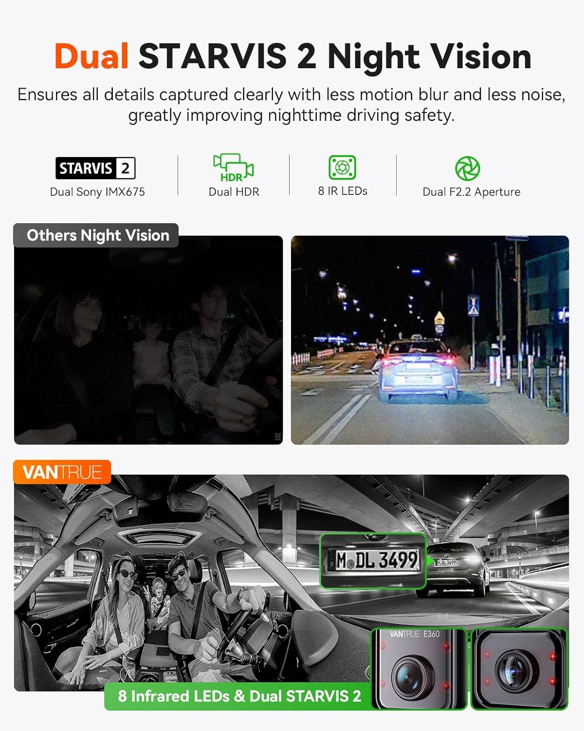 Vantrue E360 Plus All Channel Dash Cam, 585°, Dual STARVIS 2, Fisheye Front + Fisheye Inside + Rear Dash Camera, Dual IR Night Vision, GPS, WiFi, Touchscreen, Parking Mode, Voice Control, Support 1TB