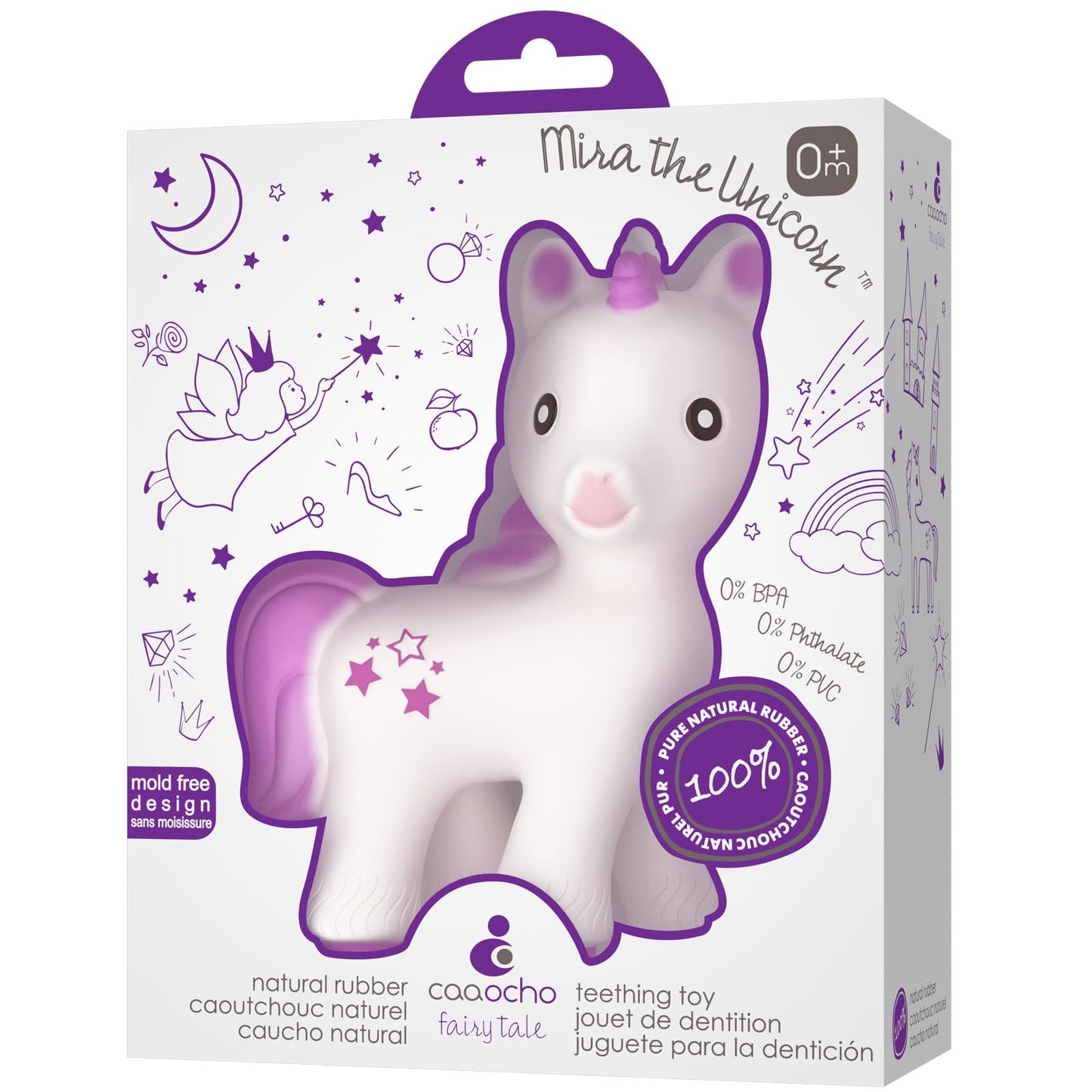 CaaOcho Pure Natural Rubber Teething Baby Toy - Mira The Unicorn Teether for Babies, BPA Free Baby Toy, All Natural Teething Toys for Babies 0-6, Safe and Fun Molar Teether Toy