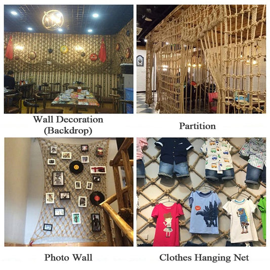 Natural Jute Hemp Rope Net for Child,Kindergarten Wall Decoration,Kids Playground Play Home Bedroom Photo Wall Decor Accessories,Reusable Novelty Wall Hanging (Size:1M×2M(3.3FT×6.5FT),Color:Jute)